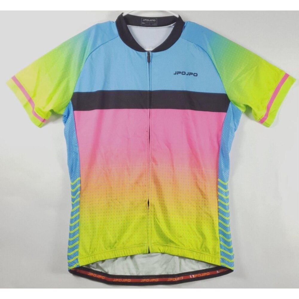 JPOJPO Cycling Jersey Womens 3XL Blue Yellow Pink Full Zip Short Sleeve